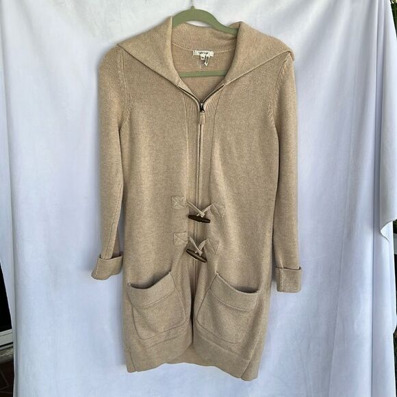 TYLER BOE longline zip front warm neck wool blend cardigan sweater with toggles - Picture 1 of 6
